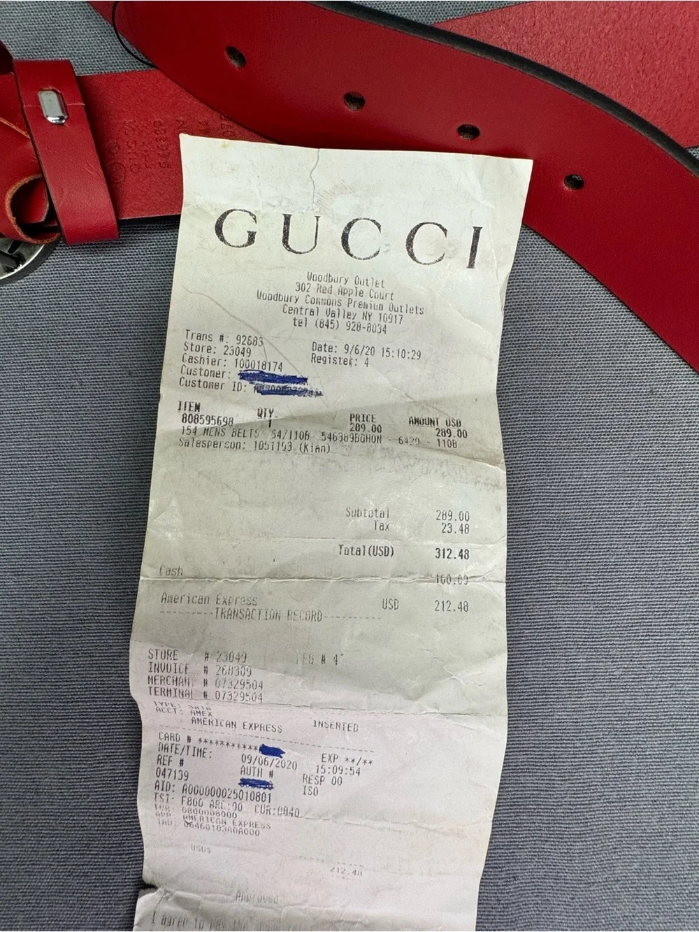 Authentic Men's Gucci Red Selleria Interlocking G Leather Buckle Belt 546389